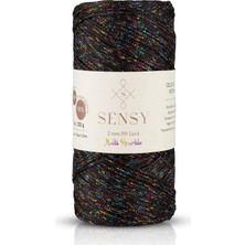 Happy Trend 2 mm Multi Sparkle Simli Polyester Makrome Ipi (Siyah)