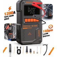 Auhma A9966 12000 Mah Akü Takviye Cihazı ve 150 Psı Dijital Hava Kompresörü, 1000A Jump Starter, Lastik Şişirme Pompası