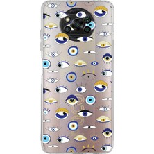 Happy Trend Poco X3 Pro ile Uyumlu Nazar Boncuğu 2 Baskılı Kamera Korumalı Şeffaf Silikon Kılıf