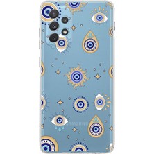 Happy Trend Samsung Galaxy A72 ile Uyumlu Nazar Boncuğu 5 Kamera Korumalı Şeffaf Silikon Kılıf