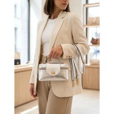 Meks Parlak Gümüş Gold Metal Detaylı Mini Kadın El ve Çapraz Askılı Çanta - Bayi Depom
