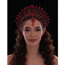 Magic Tiara Işınsal Damla Kristalli Halo Gelin Tacı – Alın Süslü Zincirli Gösterişli Taç, 7 Renk