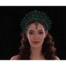Magic Tiara Işınsal Damla Kristalli Halo Gelin Tacı – Alın Süslü Zincirli Gösterişli Taç, 7 Renk