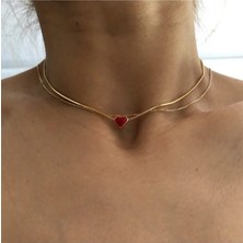 Ok Roses Kararmaz Çelik Kırmızı Mineli Mini Kalp Kolye