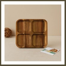 Northcity Akasya Ahşap 4 Bölmeli Kare Servis Tepsisi 20X20X1.4 cm Bx