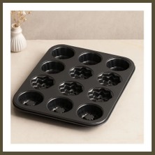 Northcity 12 Gözlü Metal Muffin Kek Kalıbı - Siyah Bx