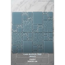 Cam Mozaik Taşı (Mavi Renk) - 1 Filede 40 Parça - Sanatsal Hobi Çalışmaları ve Duvar Kaplama Için