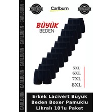 Carlburn Erkek Lacivert Büyük Beden Boxer Pamuklu Likralı 10'lu Paket Desensiz Model Ev Giyimi Temel Giyim