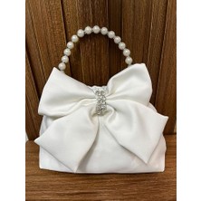 El Çantası; Elegant Pearl Beyaz Saten Gelin, Kristal Taşlı ve Incili Detaylı, Düğün ve Özel Günler Için Abiye Çanta