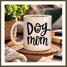 Northcity Dog Mom Yazılı Porselen Kupa Model 180 – Köpek Severlere Özel Tasarım Kahve Kupası – Sevimli Pati Desenli Hediye Kupa Bx