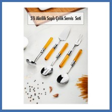 Evçem 5 Parça Platin Servis Seti & Servis Sunum Seti Amber ( Kepçe / Kevgir / Sıpatula / Çatal / Kaşık ) Evcem