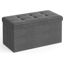 Saklama Alanlı Oturma Bankı; Oturma Sandığı, Tabure, Saklama Kutusu, Ayak Koyma Yeri, Katlanabilir, 300 Kg'a Kadar Taşıyabilir, 80 L, 76 x 38 x 38 Cm, Suni Keten, Koyu Gri, SPF47K
