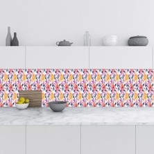 Mutfak Tezgah Arası, Folyosu Çiçekler Boyama, Folyo Fayans Kaplama, 60X300 cm