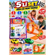HYD 5’li Set Mini Çek Bırak Yarış Arabası Oyuncak 4,5 Metre Go Track Turuncu Yarış Pisti ve Boyama Kitabı