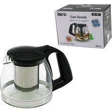 TeknoKapsül 700ML Cam Demlik Çelik Süzgeçli - Plastik Kulp - Kapak - Krom Çerçeve (5643)
