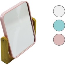 TeknoKapsül DİKDÖRTGEN=20.5X15.5CM Ahşap Bambu Ayaklı Makyaj Aynası Çift Taraflı Renkli Plastik Çerçeve (5643)