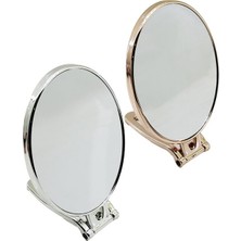 TeknoKapsül Oval 6.5 İNÇ=16.5X13CM Makyaj Aynası Çift Taraflı Bronz - Gümüş Pls.çerçeve Katlanır Ayaklı (5643)