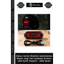 Terrien Delux Serisi Bisiklet Aydınlatma Motor Işığı Yol Lambası Kırmızı LED Kask Flaşörü - USB Şarjlı