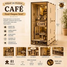 Algwooddesign Café Ahşap Maket, 81 Parça Dıy Minyatür Kafe Modeli, Peri LED Dahil, Mdf 3D Puzzle, Book Nook ve Dekorasyon Seti, 13,95 x 6,12 x 18,09 cm