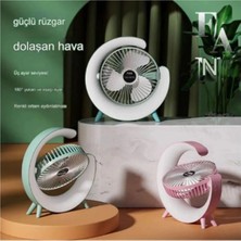 Milas Toptan Milas Masaüstü Vantilatör USB Şarjlı Rgb LED Işıklı 3 Kademeli 180° Ayarlanabilir Soğutucu Fan Yeşil