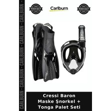 Carlburn Premium Cressi Baron Maske Şnorkel + Tonga Palet Seti Tatil Ekipmanı Şnorkelle Yüzme
