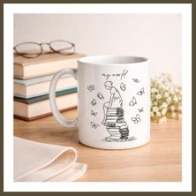 Northcity My World Kitap Temalı Tasarım Kupa Model 225 Minimal Baskılı Seramik Kahve Kupası Bx