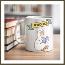 Northcity I Love Books Yazılı Tasarım Kupa Model 206 Kitap Severlere Özel Seramik Kahve Kupası Hediye Seçeneği Bx