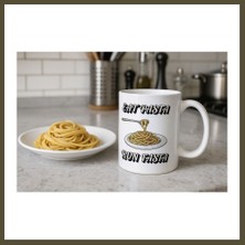 Northcity Eat Pasta Run Fasta Yazılı Kupa Model 209 Makarna Temalı Komik Tasarım Seramik Kahve Kupası Bx