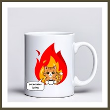 Northcity Everything Is Fine Yazılı Kedi Tasarımlı Kupa Model 234 Mizahi Baskılı Seramik Kahve Kupası Bx