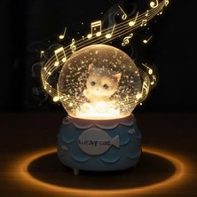 Uravas Store Eğlenceli LED Müzikli Kedi Figürlü Kar Küresi