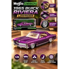 Toyfest Maisto 1965 Buick Riviera Lowrider 1:26 Diecast Metal Mor Açılır Kapı Kaput Model Araba 20 cm
