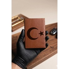 Yalıgraf Türk Bayrağı Ayyıldız Kahverengi Taba Deri Dikişli Araç Ruhsat Kabı , Deri Ruhsat Kılıfı Yeni Araç Hediyesi