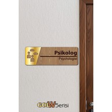 Yalıgraf Golw Serisi - Gold Pleksi Detaylı Ahşap Ofis Isimliği Kapı Yönlendirme Tabelası - Psikolog