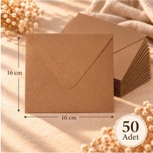 Davetiye Plaza 50 Adet Premium 16X16 cm Üçgen Kapaklı Lüks Özel Dokulu 250 gr Kraft Davetiye Zarfı