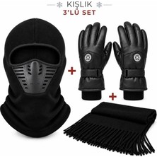 Mustran Kışlık Içi Kürklü Motosiklet Eldiveni Polar Balaklava Kask Içi Airflow Hava Kanallı Maske 3’lü Motosiklet Seti Triko Örgü Atkı Bisiklet