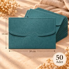 Davetiye Plaza 50 Adet Premium 14X20 cm Gofre Desenli Lüks 250 gr Metalik Yeşil Renk Davetiye Zarfı