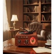 Uravas Store Uraselect Nostaljik Tasarım Plak Çalar Görünümlü Radyolu Bluetooth Hoparlör Retro Müzik Plak