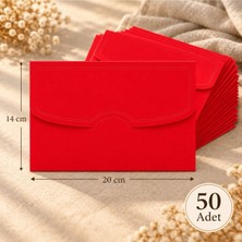 Davetiye Plaza 50 Adet Premium 14X20 cm Gofre Desenli Lüks 180 gr Kırmızı Davetiye Zarfı