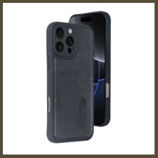 Northcity iPhone 16 Pro Max Uyumlu Kılıf Sara Kartvizitli Deri Kılıf - Siyah Bx