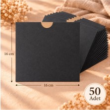 Davetiye Plaza 50 Adet 16X16 cm Ekonomik Üstten Çekmeli 200 gr Kraft Siyah Renk Davetiye Zarfı