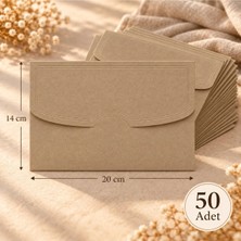 Davetiye Plaza 50 Adet Premium 14X20 cm Gofre Desenli Lüks 250 gr Kraft Davetiye Zarfı