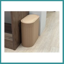 Bt Teknik 3D Baskı Yivli Oval Çöp Kutusu Sallanır Kapaklı Banyo Tuvalet Mutfak Ofis Kovası 24X12X23 cm Bej Bez