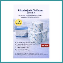 Bt Teknik Hipoalerjenik Fix Flaster 5 cm x 5 M 5 Adet Nonwoven Medikal Sabitleme Bandı Yapışkanlı Pansuman Flasteri Bez