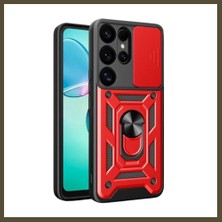 Northcity Samsung Galaxy S25 Ultra Uyumlu Kılıf Pars Lens Yüzüklü Silikon - Kırmızı Bx