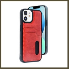 Northcity iPhone 11 Uyumlu Kılıf Sara Kartvizitli Deri Kılıf - Kırmızı Bx