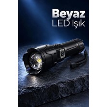 Uravas Store Uraselect Şarjlı LED El Feneri Zoomlu Type C Şarjlı Dijital Batarya Göstergeli