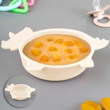 Gergedan Figürlü Silikon Bebek Mama Kasesi, Şekilli Bebek Beslenme Kasesi, Bej