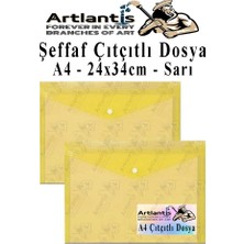 Dosya, Sarı A4 Çıtçıtlı Şeffaf Renkli Zarf Dosya 2 Adet Çıt Çıtlı Dosya Su Geçirmez 100 Yaprak Kapasite