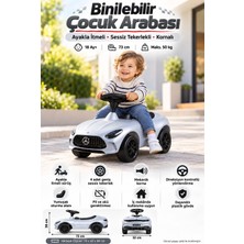 Toyfest Binilebilir Çocuk Arabası Ayakla Itmeli Sessiz Tekerlekli Kornalı Gümüş 18 Ay+ 73 cm