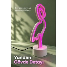 Uravas Store Uraselect Dekoratif Flamingo Neon Lamba Pembe Işıklı Beyaz Tabanlı